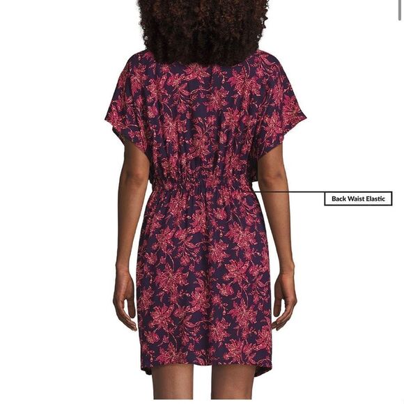 Land's End Women's Short Sleeve Gathered Waist Cover Up Dress Floral NWT XS/S - Picture 8 of 12